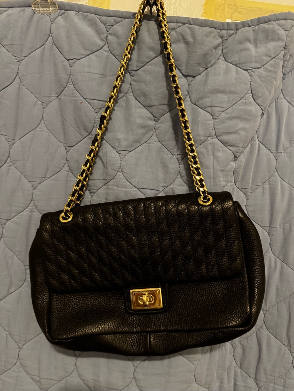 Karl Lagerfeld Black Quilted Shoulder Bag with Gold Chain